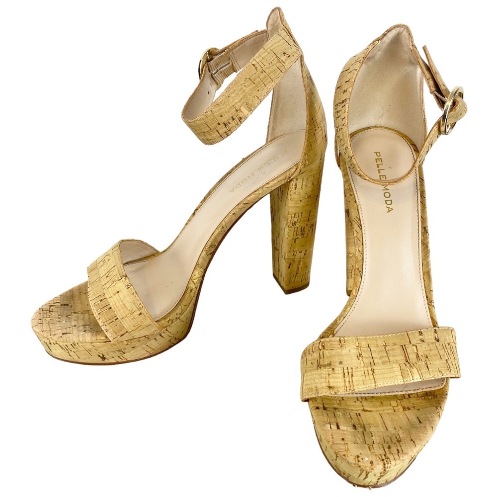 PELLE MODA ☆ "Bonnie" Natural Cork Open-Toe Block Heel Sandals ☆ Size 8.5 - Picture 2 of 10